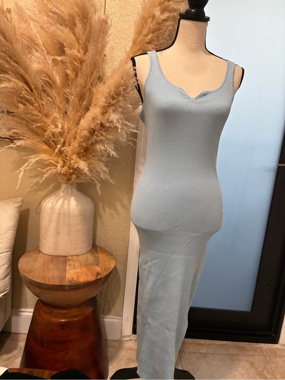 Light Blue Ribbed Tank Midi Dress - Sleek Everyday Midi